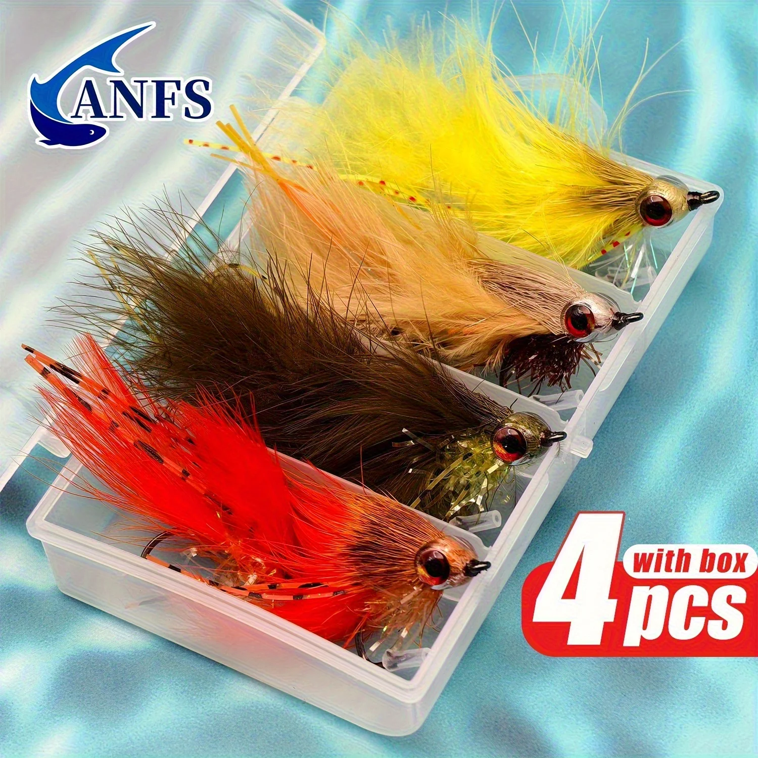 

ANFS 4 шт. Streamer Fly с коробкой, изготовлена из искусственного пера, идеально подходит для ловли щуки и окуня, удивительный подарок для рыбалки для рыбалки