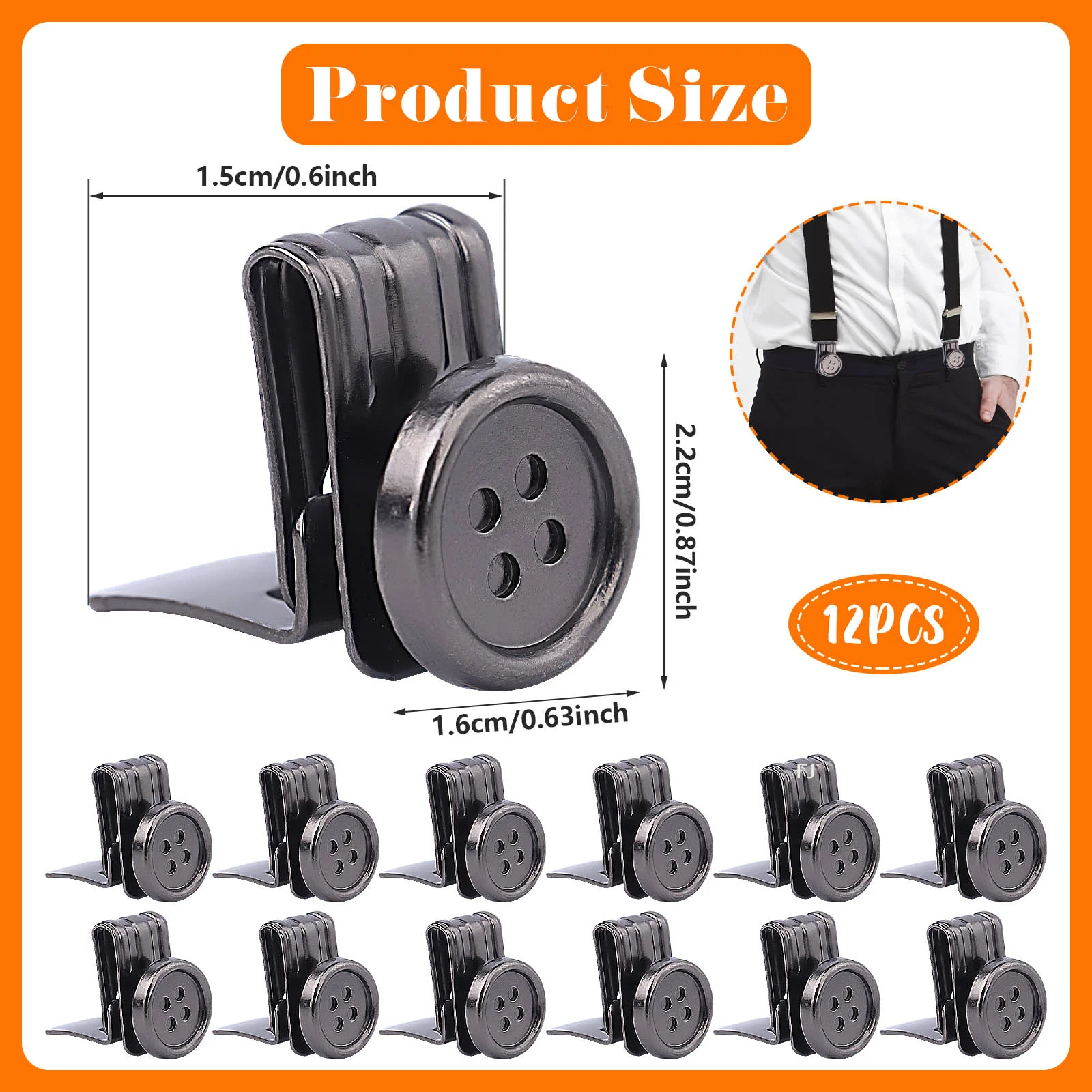 [YU]12 pieces strap buttons no sewing button suspenders with buttons for men men's suspender button belt buckle ring buttons