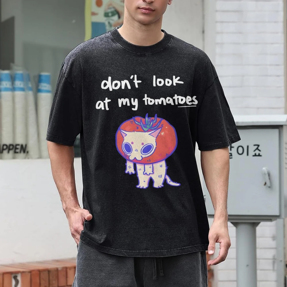 Unisex Printed Casual Washed T-Shirt Graphic Oversize Short Sleeve Loose Round Neck Top Y2k Style Street Clothes