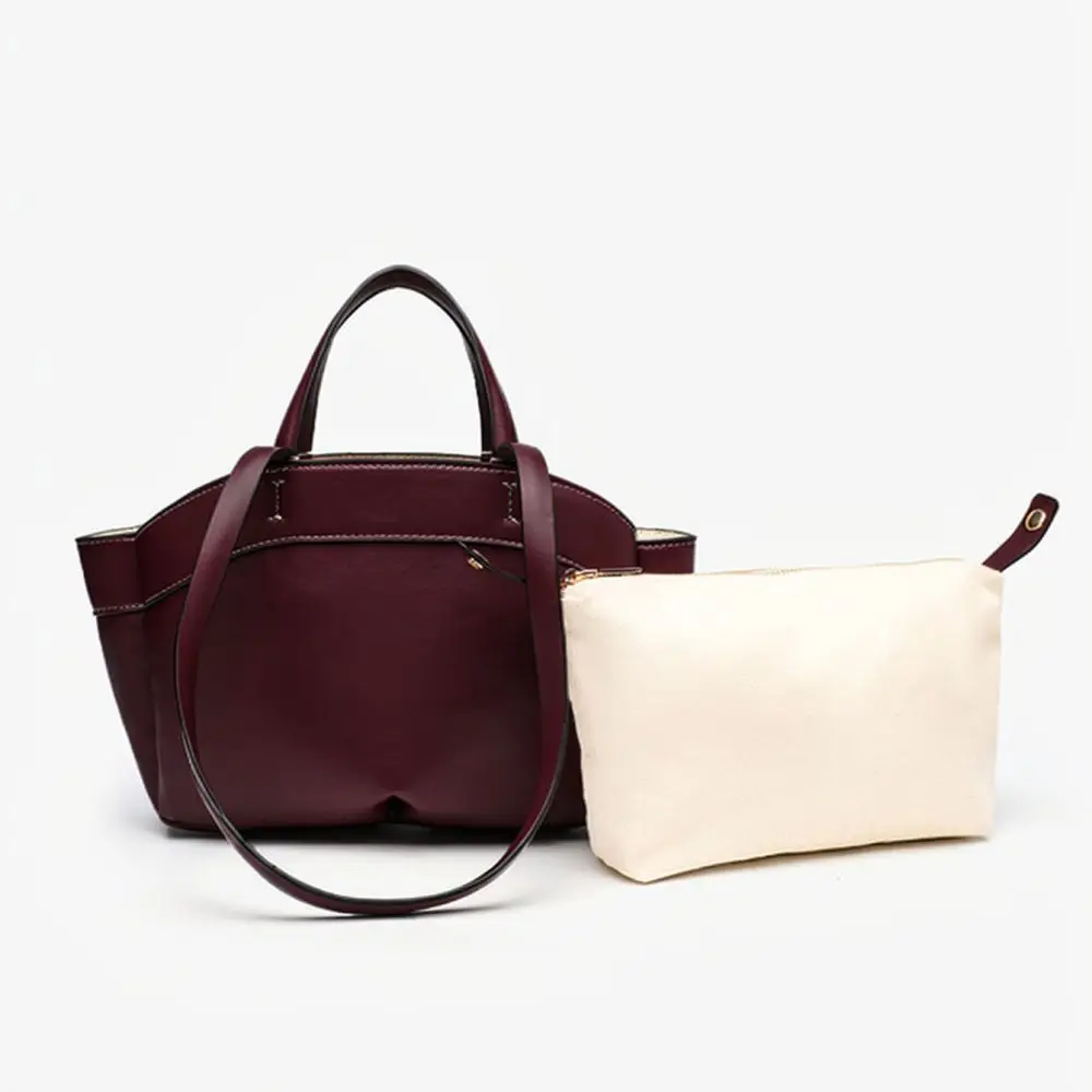 Modern Women Shoulder Tote Bag Large Capacity Commuter Handbag Elegant Burgundy Pu Leather Travel Shopping Purse