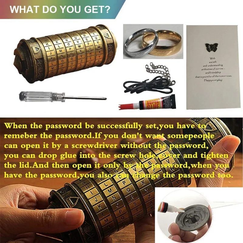 Da Vinci Code Mini Lock Puzzle Box With  Compartment As Gift For Boy And Girl As Shown Copper + Zinc Alloy