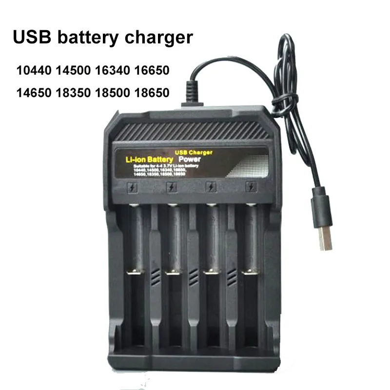 

4 Slots DC 5V 2A USB port 14500 16340 18650 rechargeable headlamp Lithium Li-ion Battery wall Charger charging power adapter