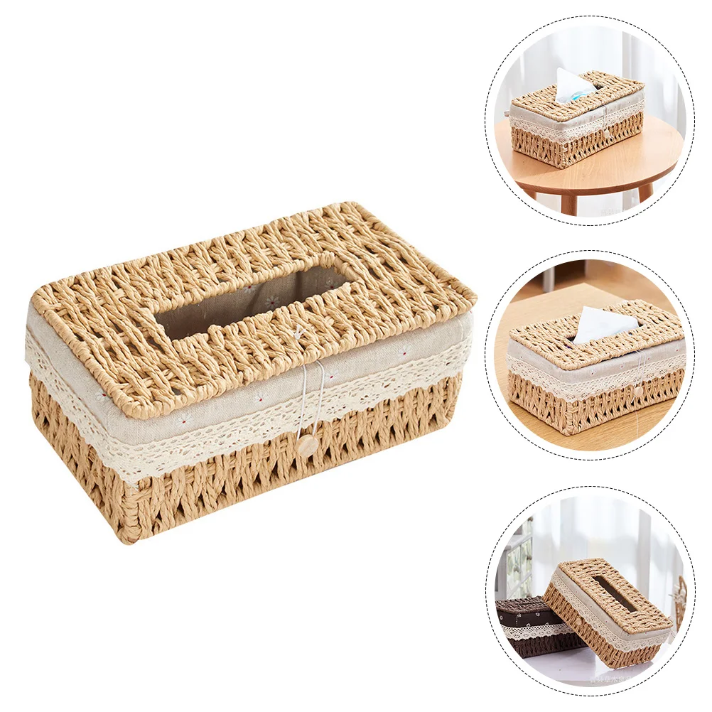 

Napkin Box Tissue Container Storage Box Paper Holder for Table Car Wet Case H woven Cloth Lace Design Long Service Time Easy