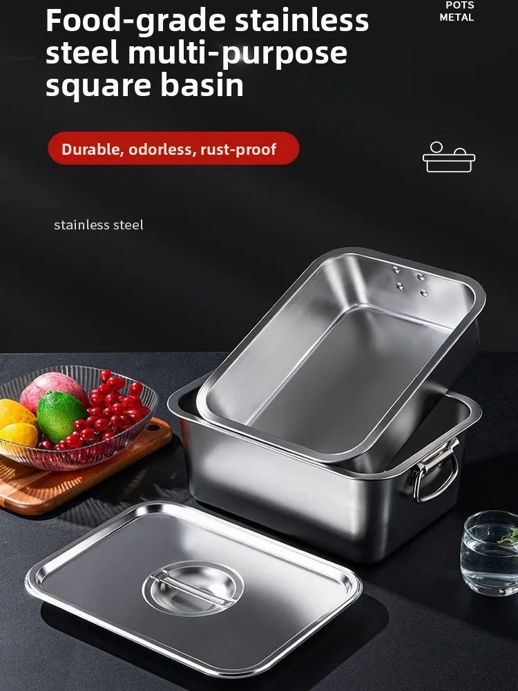 

Углубленный прямоугольный поддон из нержавеющей стали Extra Thi с плоским дном, большая глубокая емкость для фаст-фуда, сковорода для жарки с ручкой