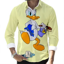 2022 Fall New Disney Donald Duck Collection Branded Cartoon Casual 3D Printed Long Sleeve Lapel Shirts Slim Fit Men's Tops