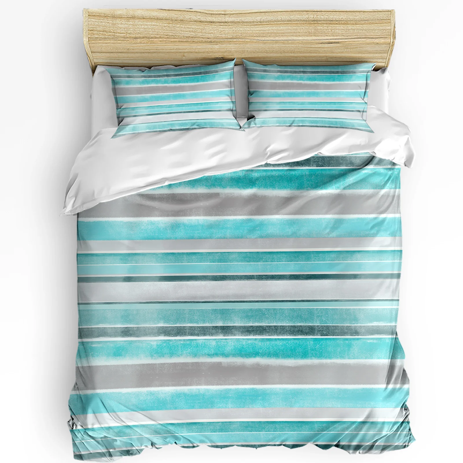 Nordic Striped Textured Turquoise 3pcs Duvet Cover Set Pillow Case Bedroom Single Double Bed Comforter Bedding Set Quilt Cover