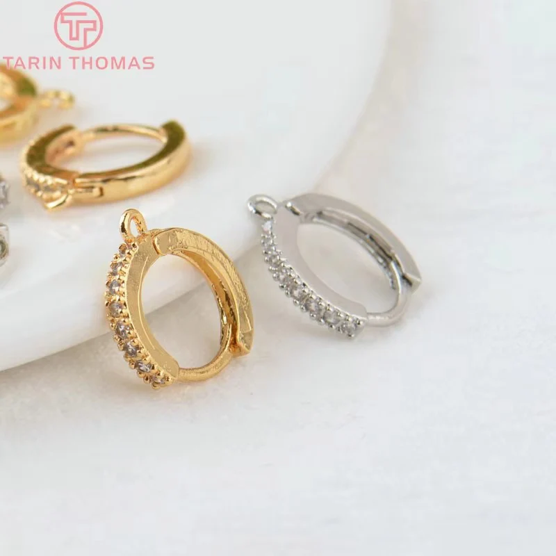 (2361)4PCS 12.5MM 24K Gold Color Brass and Zircon Round Earring Hooks Wysokiej jakości akcesoria do wyrobu biżuterii Akcesoria