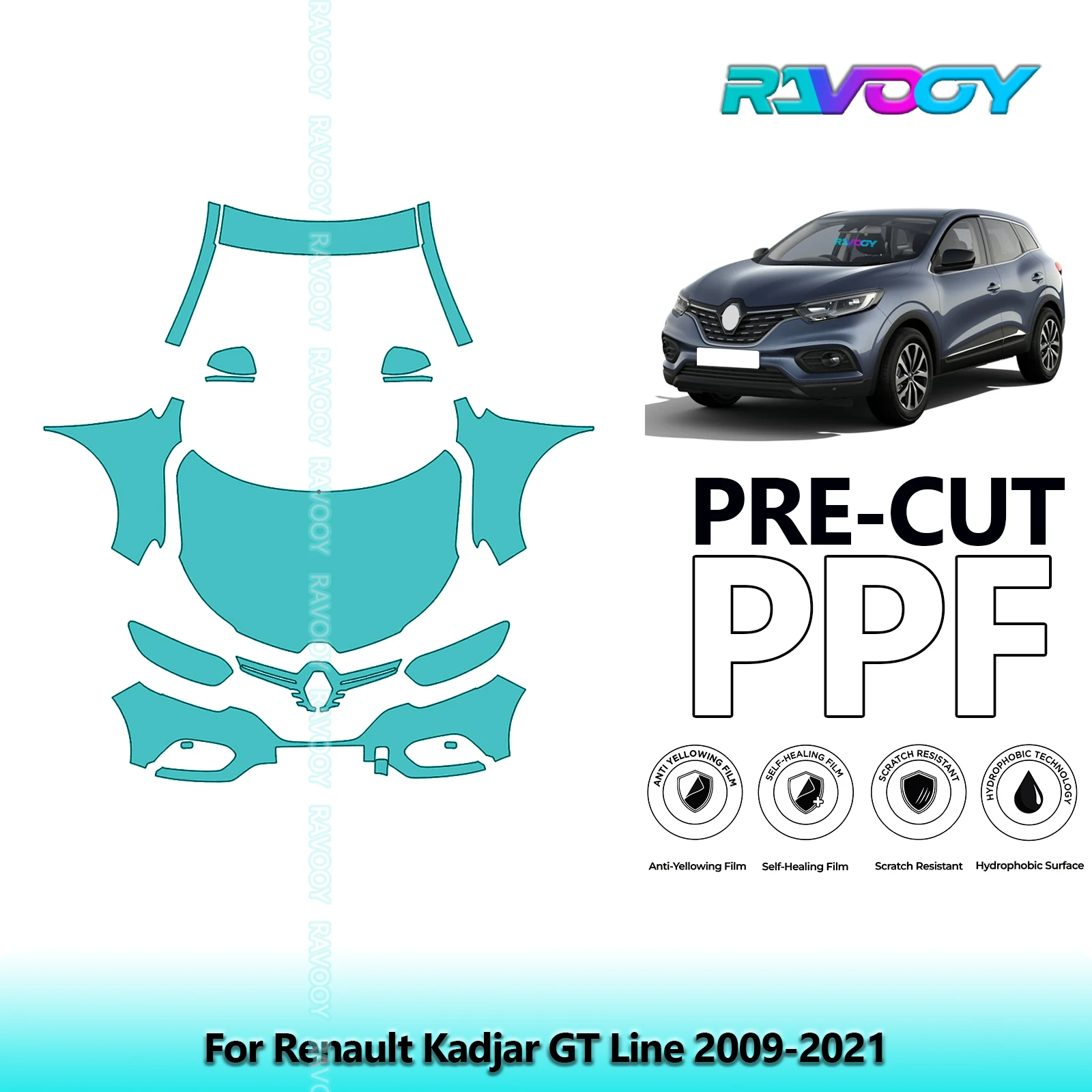 

Car Front Kit Clear Bra Precut PPF Paint Protection Film For Renault Kadjar GT Line 2009-2021