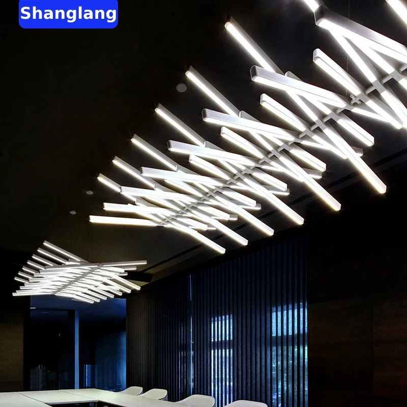 Lefan Living Room Lamp Modern Simple Designer Restaurant Chandelier Lighting Simple Linear Fishbone Shape Office Strip Lamp