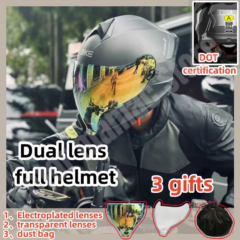 DOT Certified Summer Motorcycle Lightweight Dual Lens Helmet Off-road Ghost Face Full Helmet Cruising Wide-angle Field View Lens