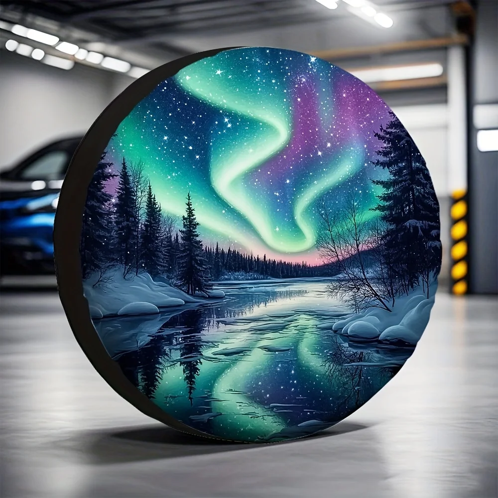 Northern Lights Car Tire Cover Spare Tire Covers Outdoor Adventure Gear Road Trip for SUVs Off-road Vehicles Modified Cars