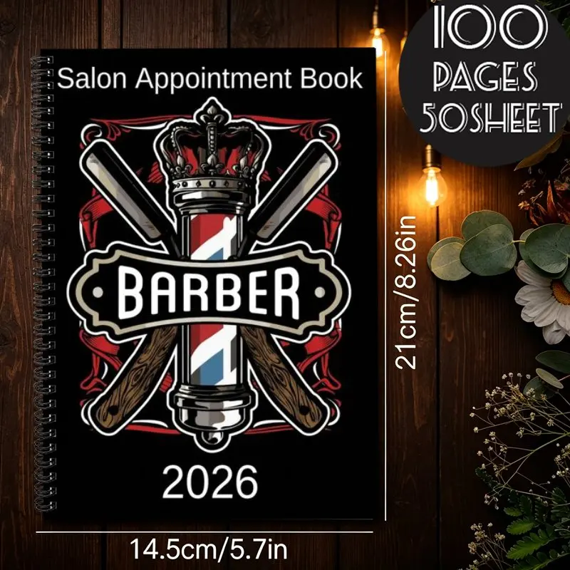 A5 2026Barber Themed Salon Appointment Book,Everyday Schedule Organizer for Hair Stylist Nail&Pets Grooming Appointment Tracking