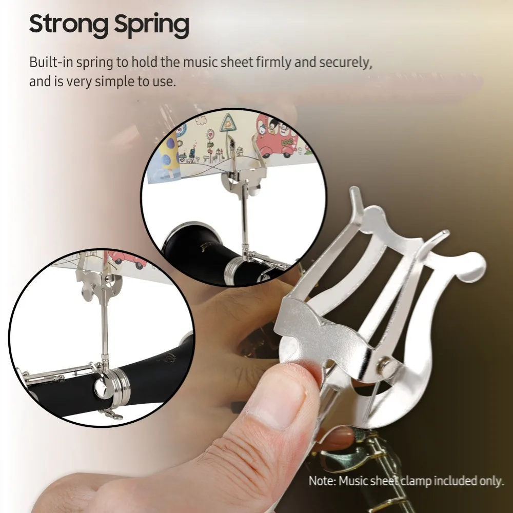Abrazadera de Hierro ​ Lira para Clarinete de Marcha ​ ​ Ligero ​ Ajustable ​ Atril de Música Portátil ​ Fácil de Fijar ​ ​ Plata ​ Lira para Clarinete ​