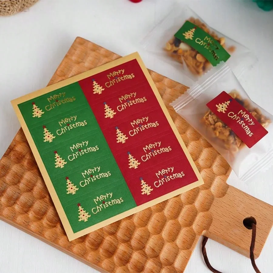 Christmas Tree Sealing Stickers Vintage Kraft Paper Baking Packaging Hot Stamping Sticker Gift Stickers Decorative Sticker