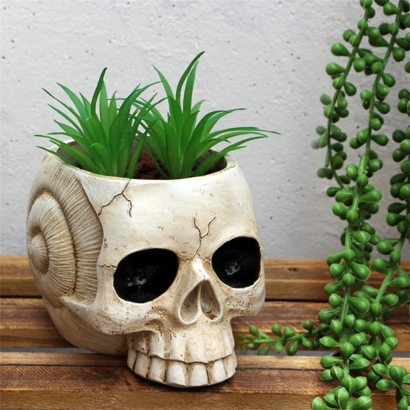 Halloween Resin Skull Flower Pots Planter Skeleton Sculpture Desktop Flowerpots Flower Succulents Pots for Gothic Home