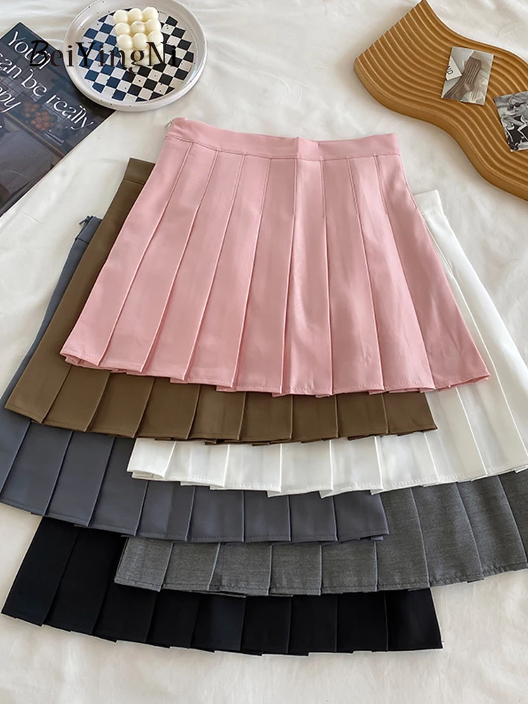 Beiyingni Spring Autumn Sexy Y2K JK Pleated Skirts Women Solid Kawaii Casual Korean Fashion Mini A-line Skirt Girls White Faldas