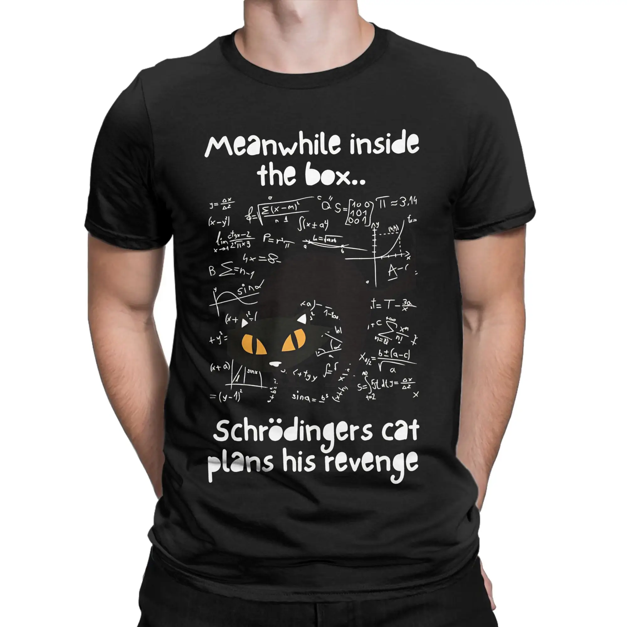 Camiseta estampada de Schrodingers Cat Revenge para hombre, camiseta de algodón de manga corta con diseño de gato de mecánica cuántica, camiseta de verano con cuello redondo