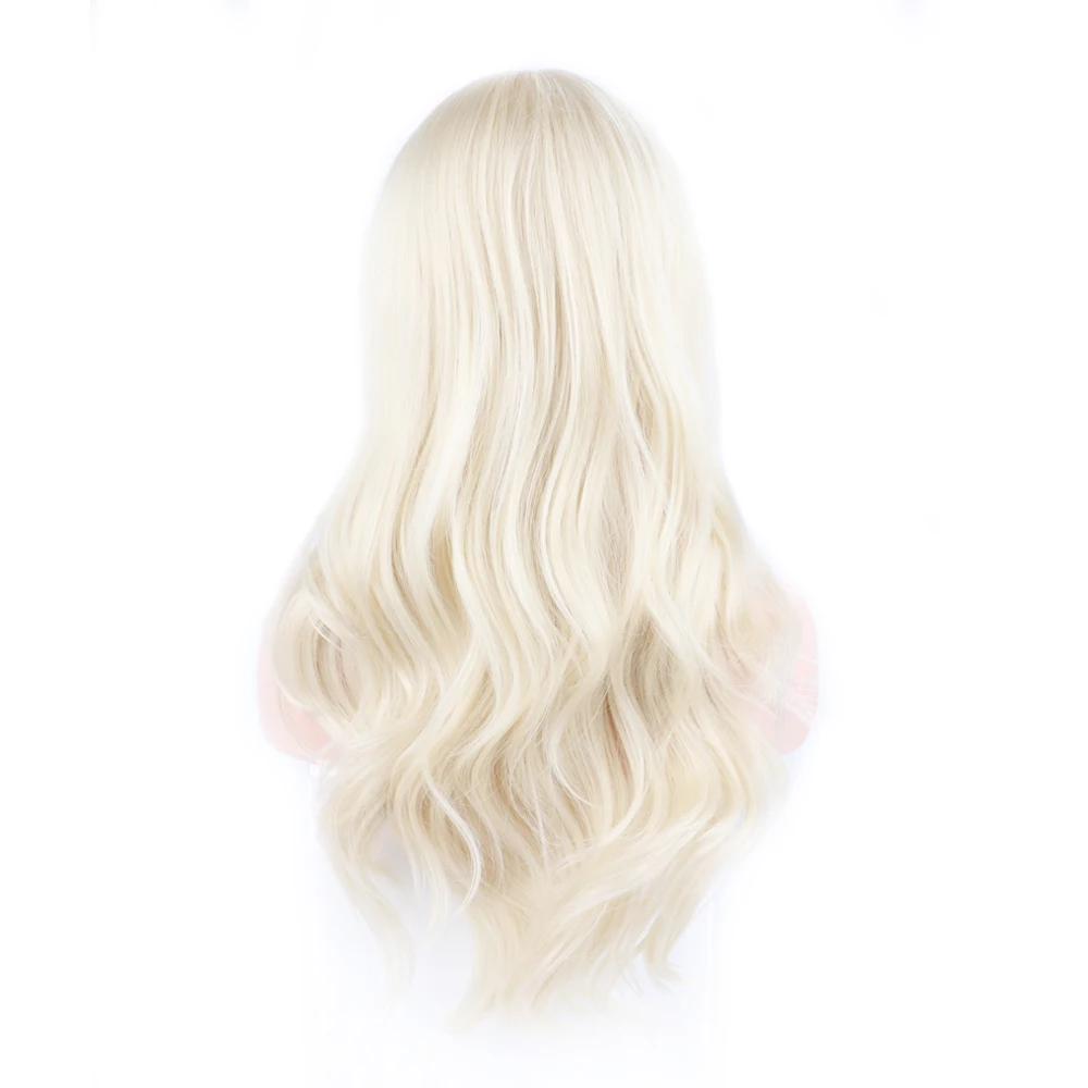 Perucas sintéticas loiras longas e onduladas para mulheres 26 Polegada perucas sintéticas de separação média com franja ombre cabelo sintético resistente ao calor