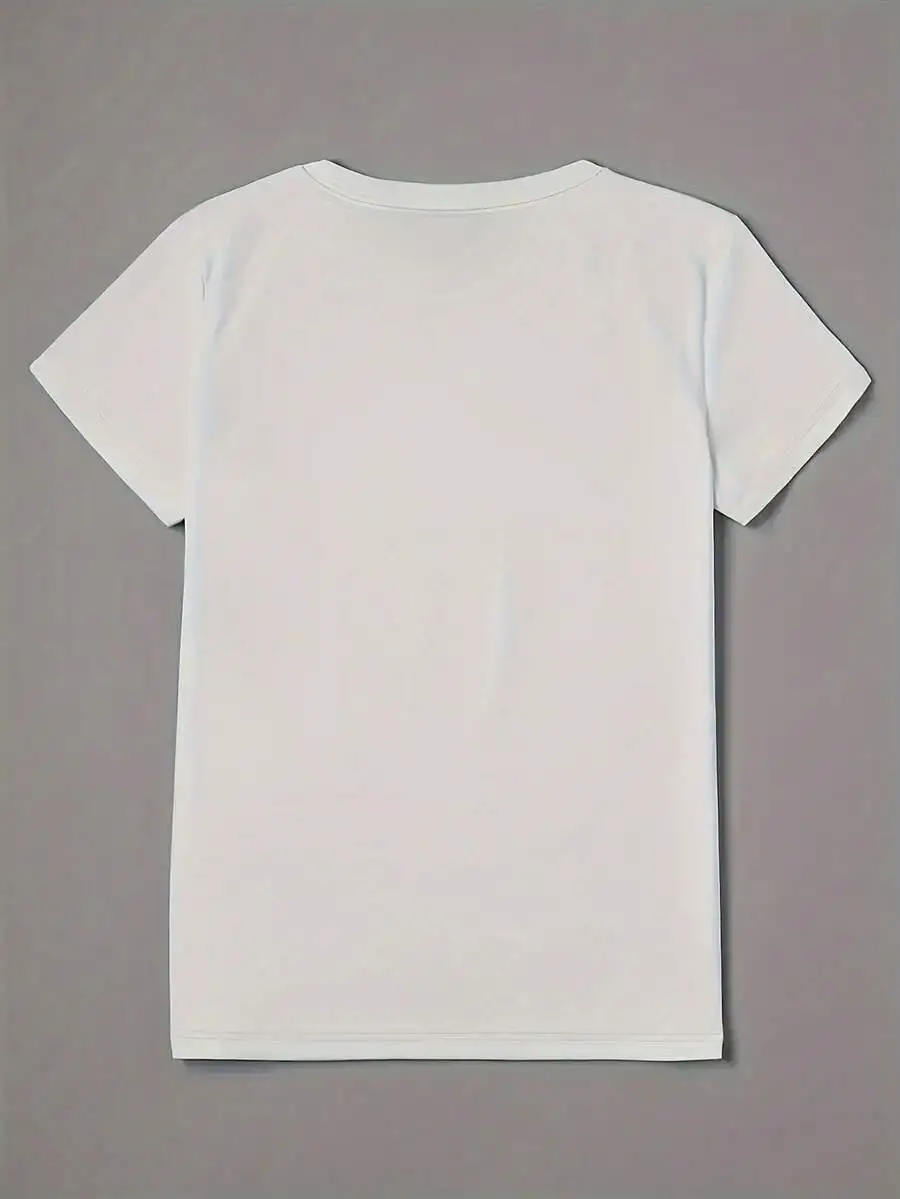 Loose Fit, Graffiti-Style Plain Print Women's Crew Neck T-Shirt. Fresh And Retro Design, Perfect For Spring And Summer. Casual, Versatile, Comfo
