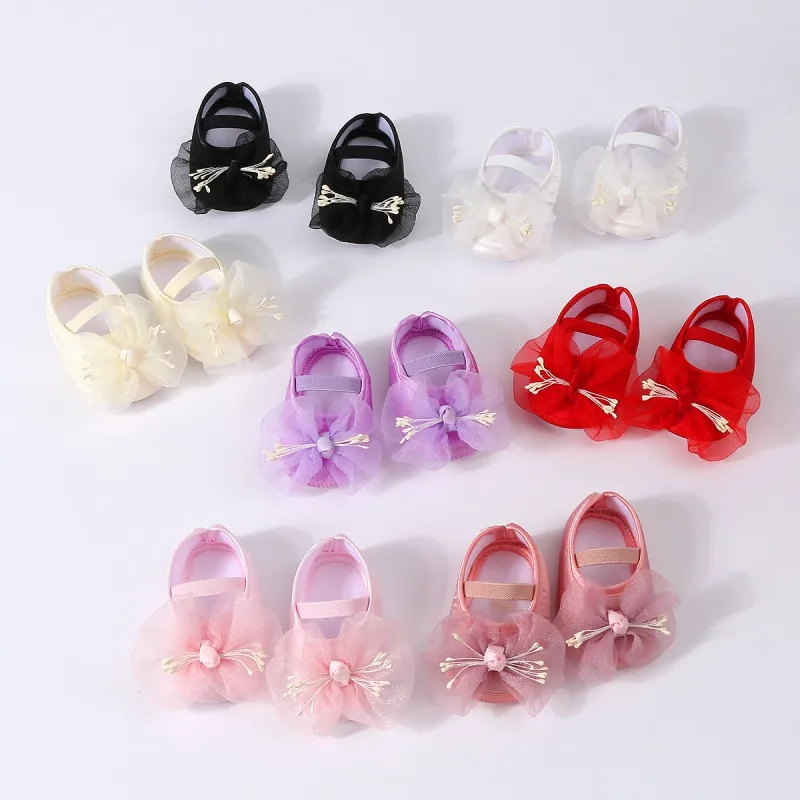 Princess Party Bow-Tie Lace Soft Sole Crib Shoes Newborn Baby Girls Shoe Anti-Slip Sneaker Prewalker Toddler Kids Shoes 0-12M