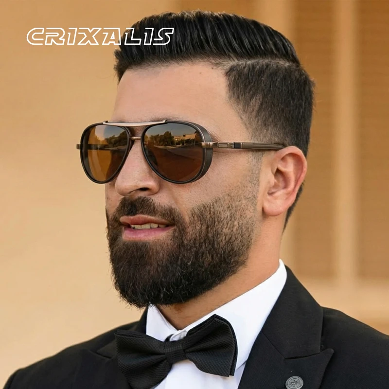 CRIXALIS Retro Polarisierte Sonnenbrille Männer 70er Jahre Klassische Vintage Klassische Braune Pliot Sonnenbrille Männlich Fahren Angeln UV400