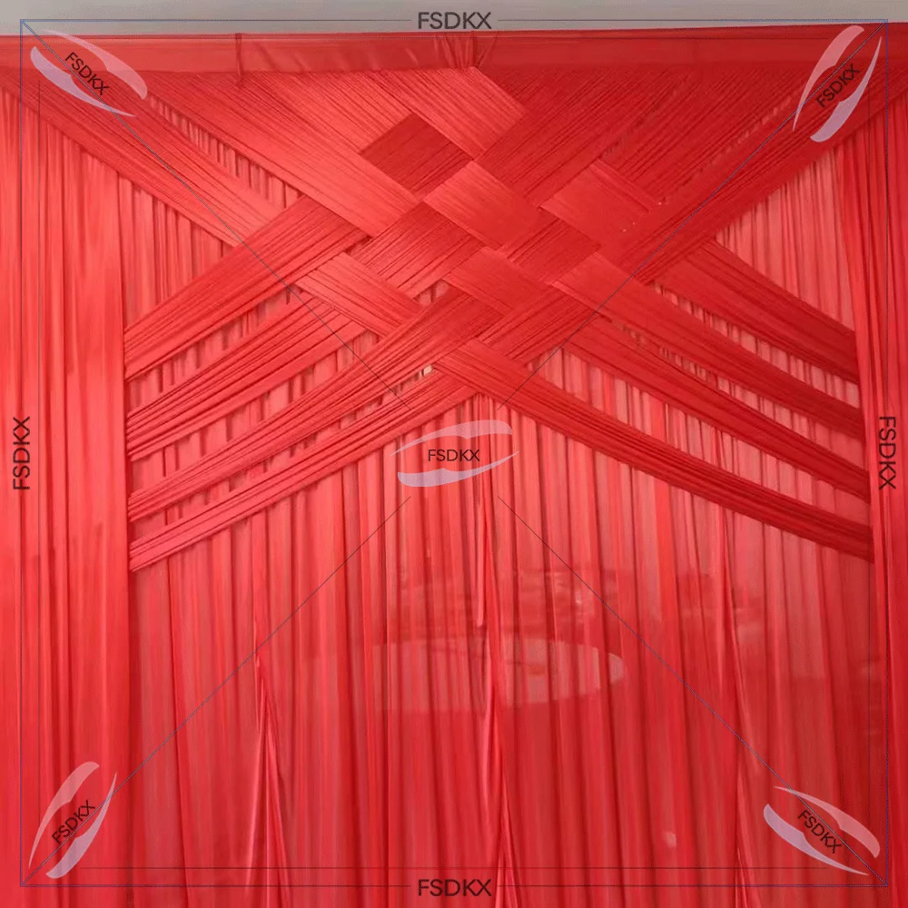 

Luxury Red Cream Cross Drapes Ice Silk Wedding Backdrop Curtain Stage Background For Event Party Decoration