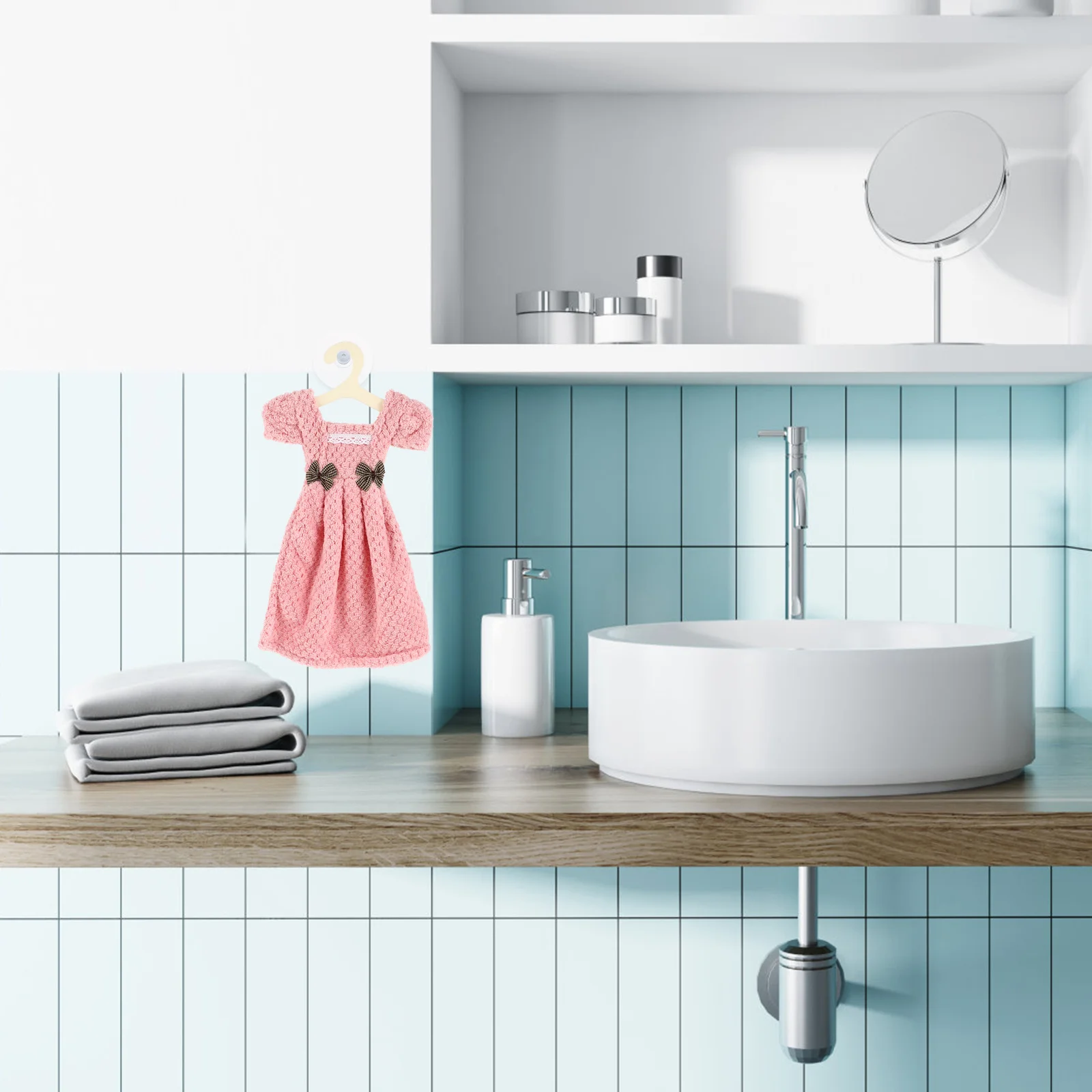 

3Pcs Skirt Shape Hand Towel Absorbent Hanging Towels for Kitchen Bathroom Soft Comfortable Multi-Functional Pink Green Rice