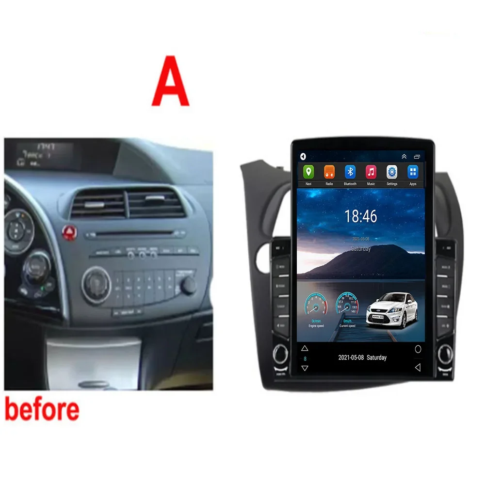 Android 14.0 For HONDA Civic Hatchback 2006 2007 2008 2009-2012 Tesla Type Car Radio Multimedia Video Player Navigation GPS Cam
