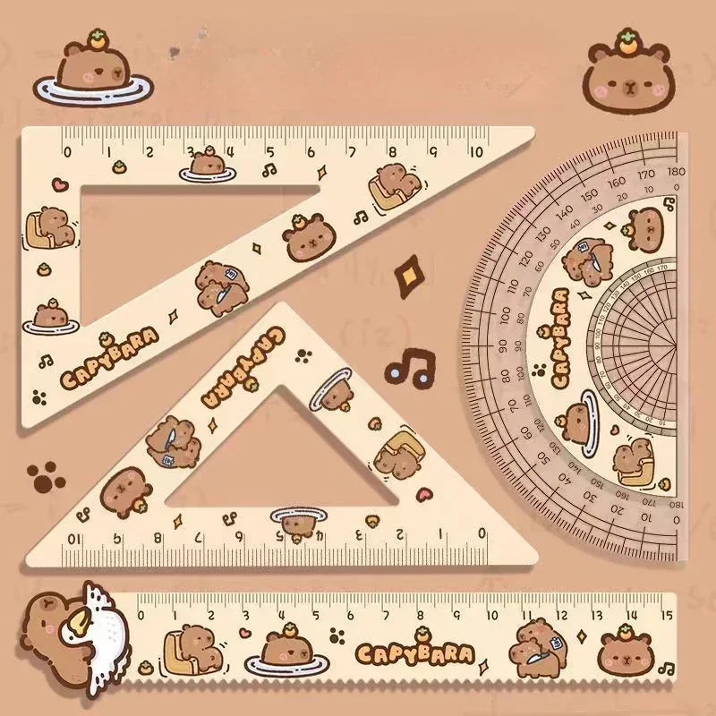 4 sztuk/zestaw kreatywny akrylowy kapibara zestaw linijek narzędzia do rysowania Cute Cartoon miękki zestaw linijek zestaw materiałów biurowych kwadratowy