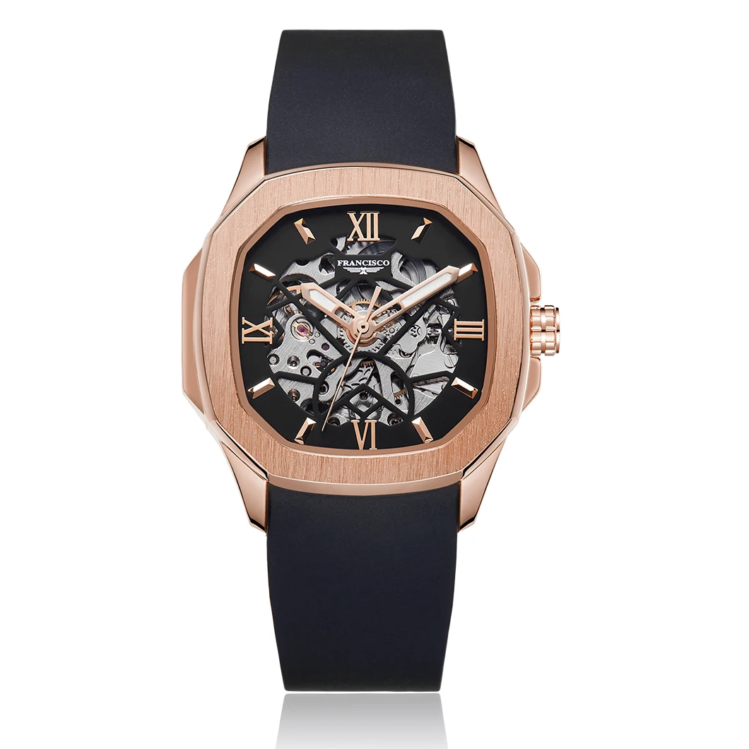 Francisco Men's Rose Gold Skeleton Mechanical Watch - Luxury Automatic Waterproof Wristwatch