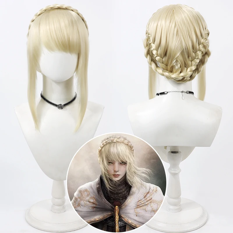 Game Elden Leida Cosplay Wig Light Yellow Split Hairband Hairstyled Heat Resistant Synthetic Hair FFXIV Wigs + Wig Cap