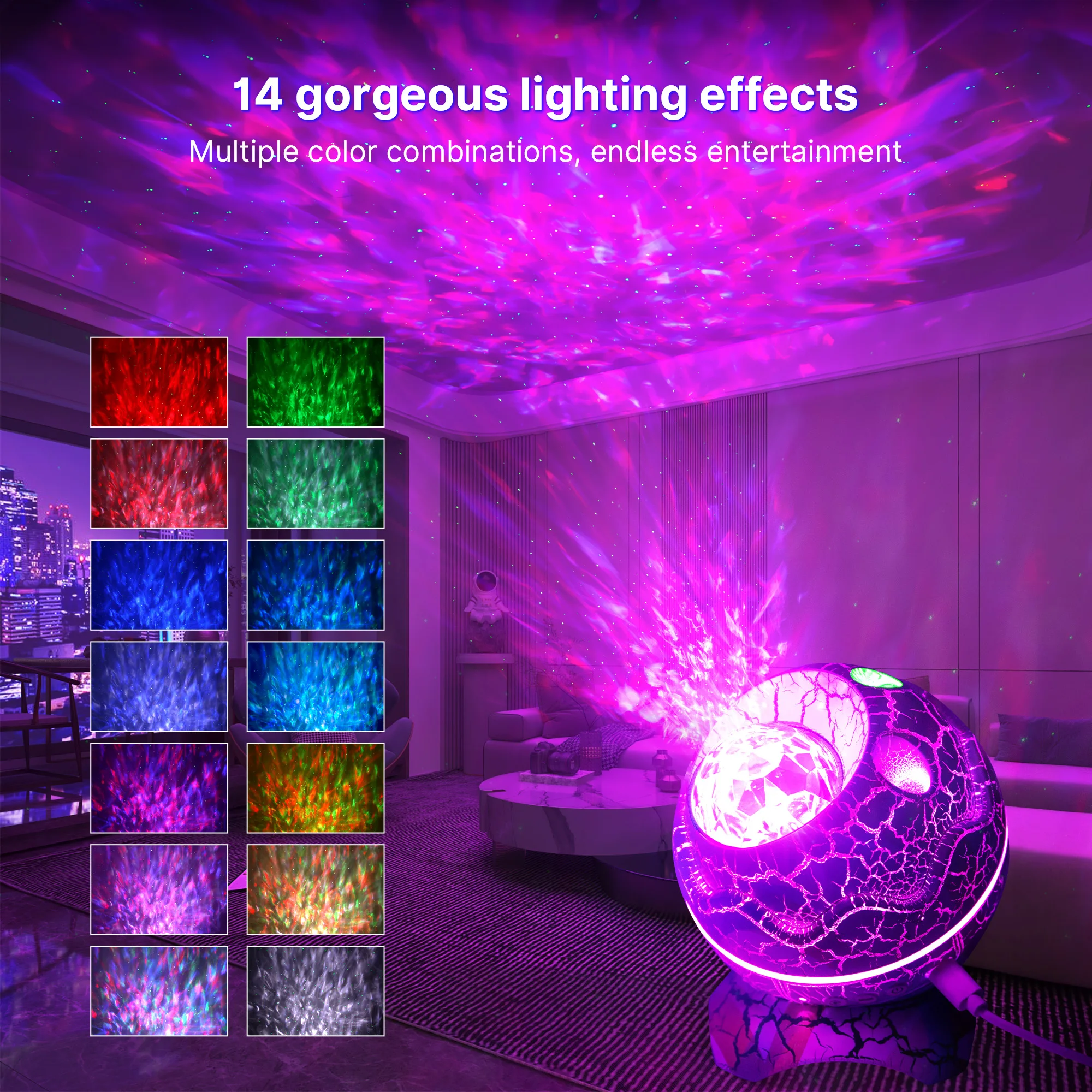 Dinosaur Egg Galaxy Star Projector Starry Light ,360° Rotation Night Light Projector with Remote White Noise Timer BT