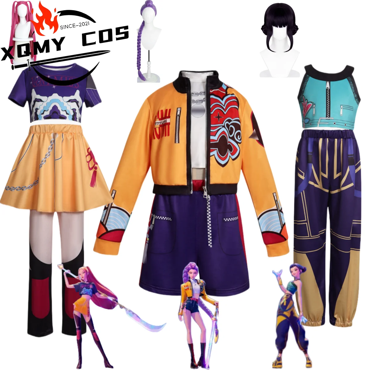 

XQAnime фильмы KPop охотники на демонов Mira Rumi Zoey косплей костюм пальто для тренировок юбка униформа парик женский сексуальный милый костюм на Хэллоуин