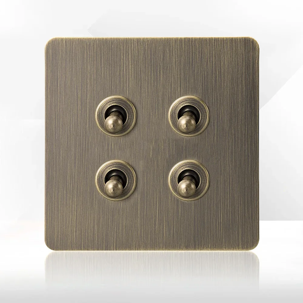 Retro Eu metalen paneel wandschakelaar lichtschakelaar stopcontact, gebronsd antiek roestvrij staal Duits 16A stopcontact met USB-telefoon opladen