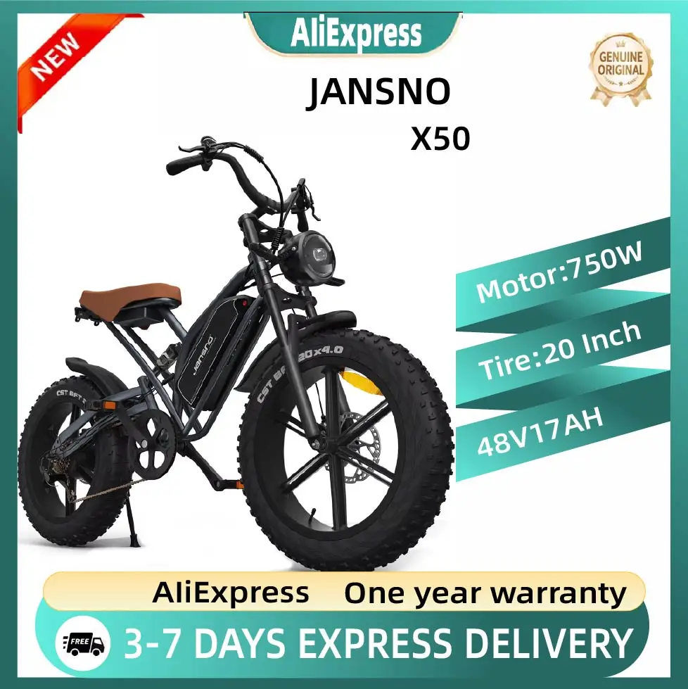 Vélo électrique JANSNO X50, moteur 750W, tout-terrain, pneus larges pour adultes, 20*4.0