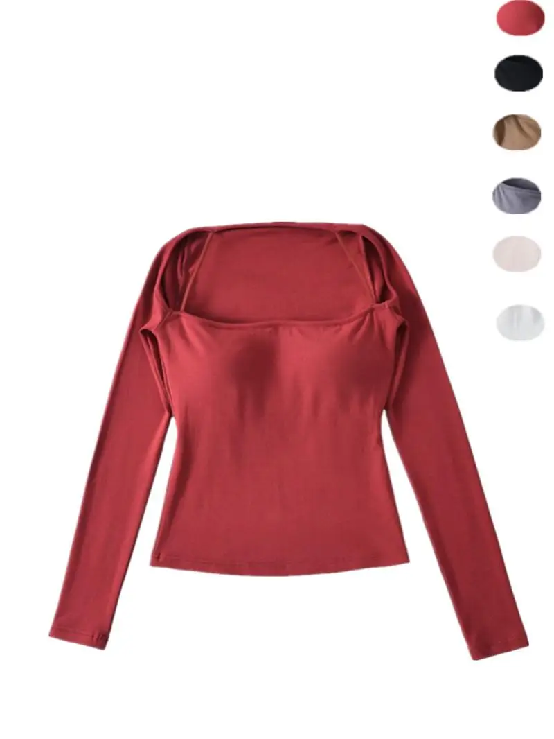 Sexy américain rétro coupe ajustée longue Sve T-irt une épaule conception épicée fille couche de Base haut ort Sle Street Faion