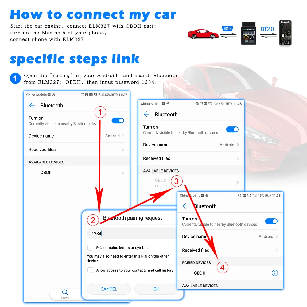 ELM327 V1.5 Bluetooth for Yamaha y15 EFI Motorcycle for Honda Motorbike 3+4+6pin To 16pin OBD2 Cable ELM 327 Fault Diagnosis