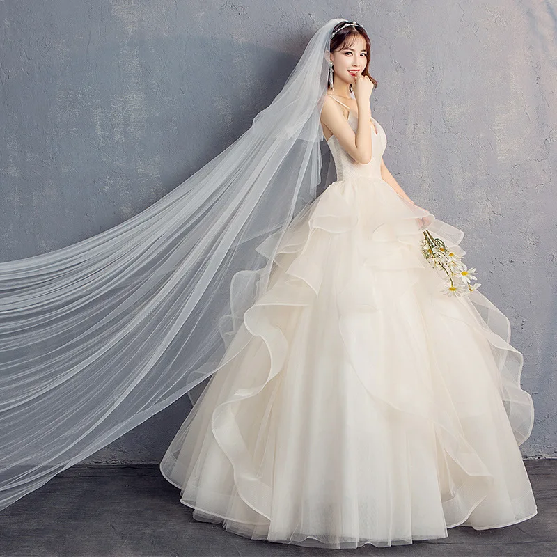 

Elegant Lace Up Wedding Dresses Luxury Women Spaghetti Straps Princess Ball Gown Bride Wedding Dress Customized Vestido Da Noiva