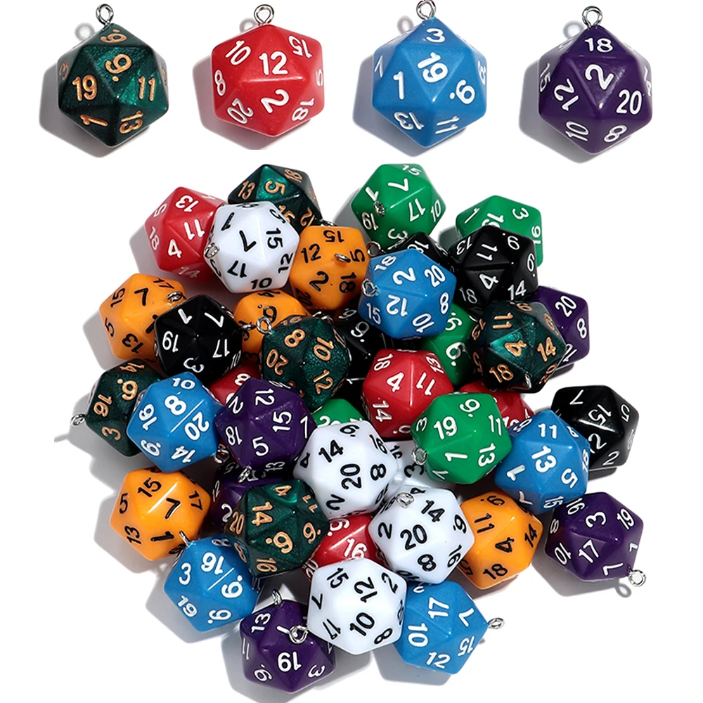 10pcs Colorful Acrylic Resin Polyhedral Digital Dice Charms 