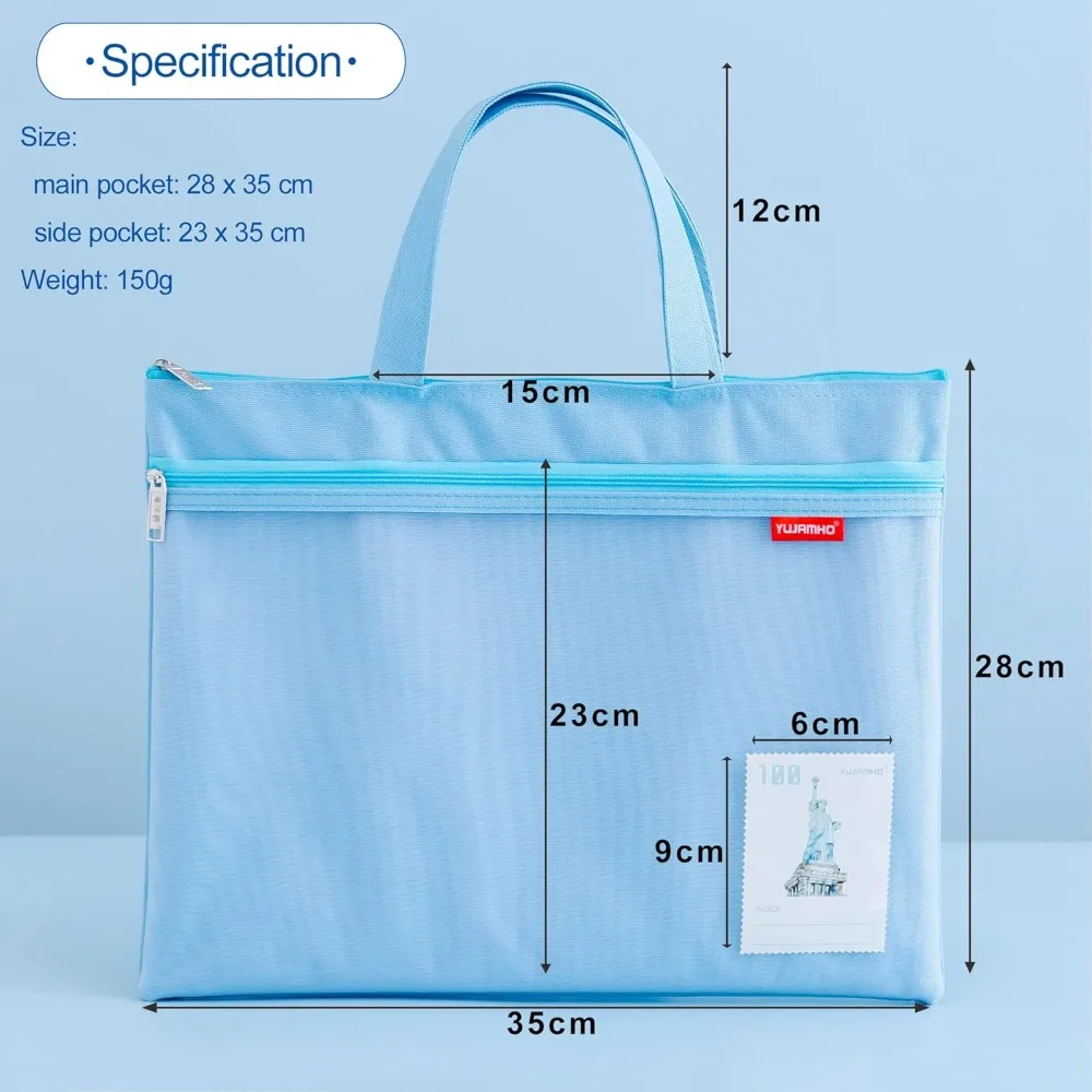 กระเป๋าซิปตาข่ายแบบแขวน 11x13.7 นิ้ว, กระเป๋าแฟ้มกันน้ำกระเป๋าคู่ขนาดใหญ่พร้อมที่จับ, ที่เก็บเอกสารขนาด A4 แบบพับได้