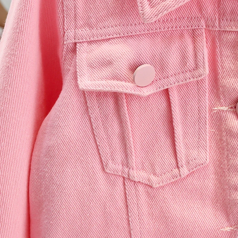 Solid Color Pink Kids Denim Jackets Outerwear 2023 New Spring Autumn Turn Down Collar Single Breasted 1-6 Years Girls Jean Coats