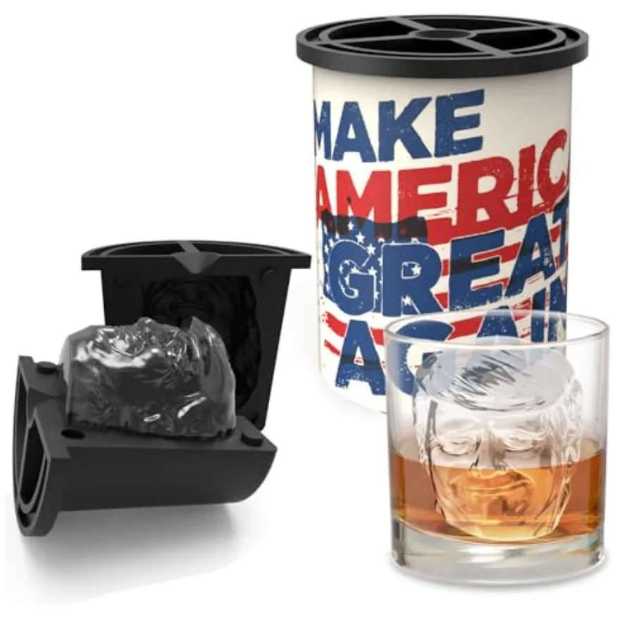

Clear Ice Cube Maker - Make America Great Again - Funny Stainless Steel Whiskey and Cocktails and Bourbon Ice Cube Mold Easy-Re