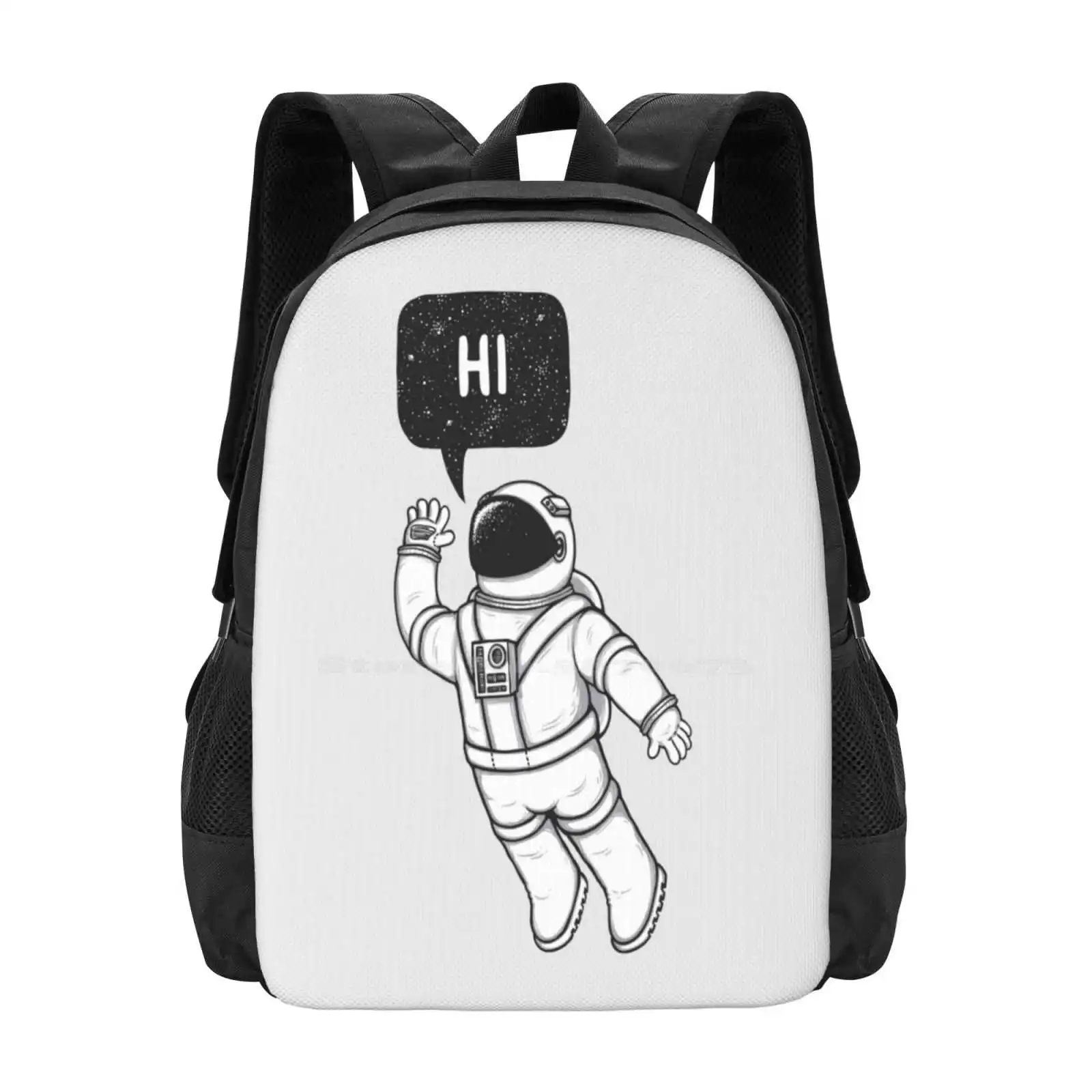 Greetings From Space Hot Sale Schoolbag Backpack Fashion Bags Astronaut Space Vector Black White Greetings Fun Stars Cute