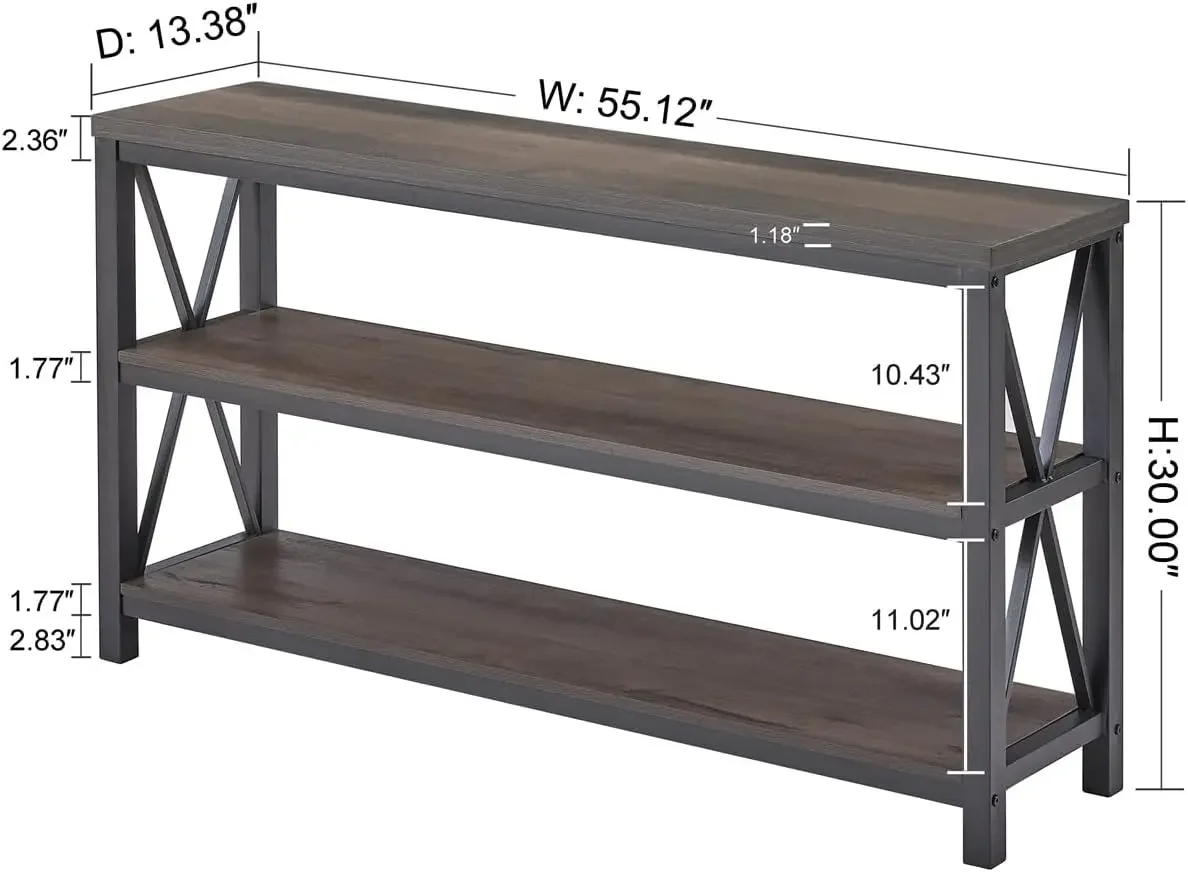 Console Table for Entryway, Farmhouse Sofa Tables Behind Couch, Rustic Wood and Metal Foyer Table with 3-Tier