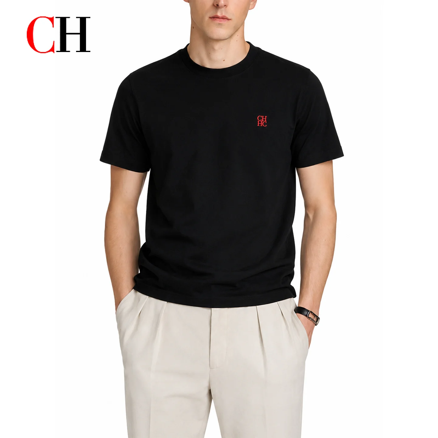 Embroidery Font Free - CH Mens Basic Round Neck Subtle