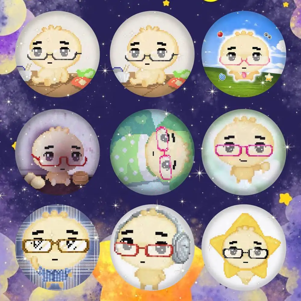 A-Glasses Dumpling Cartoon Round Brooches On Backpack Jacket Acrylic Button Pins Collection Gifts