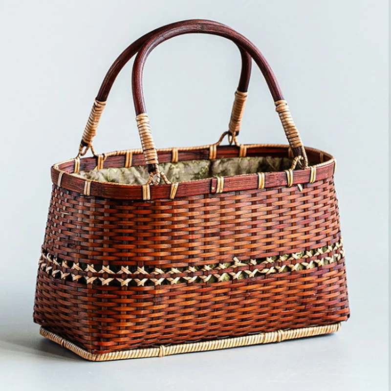 Saco De Cesta De Tecido De Bambu Artesanal Para Mulheres, Bolsa De Moda Retro, Saco De Praia De Verão