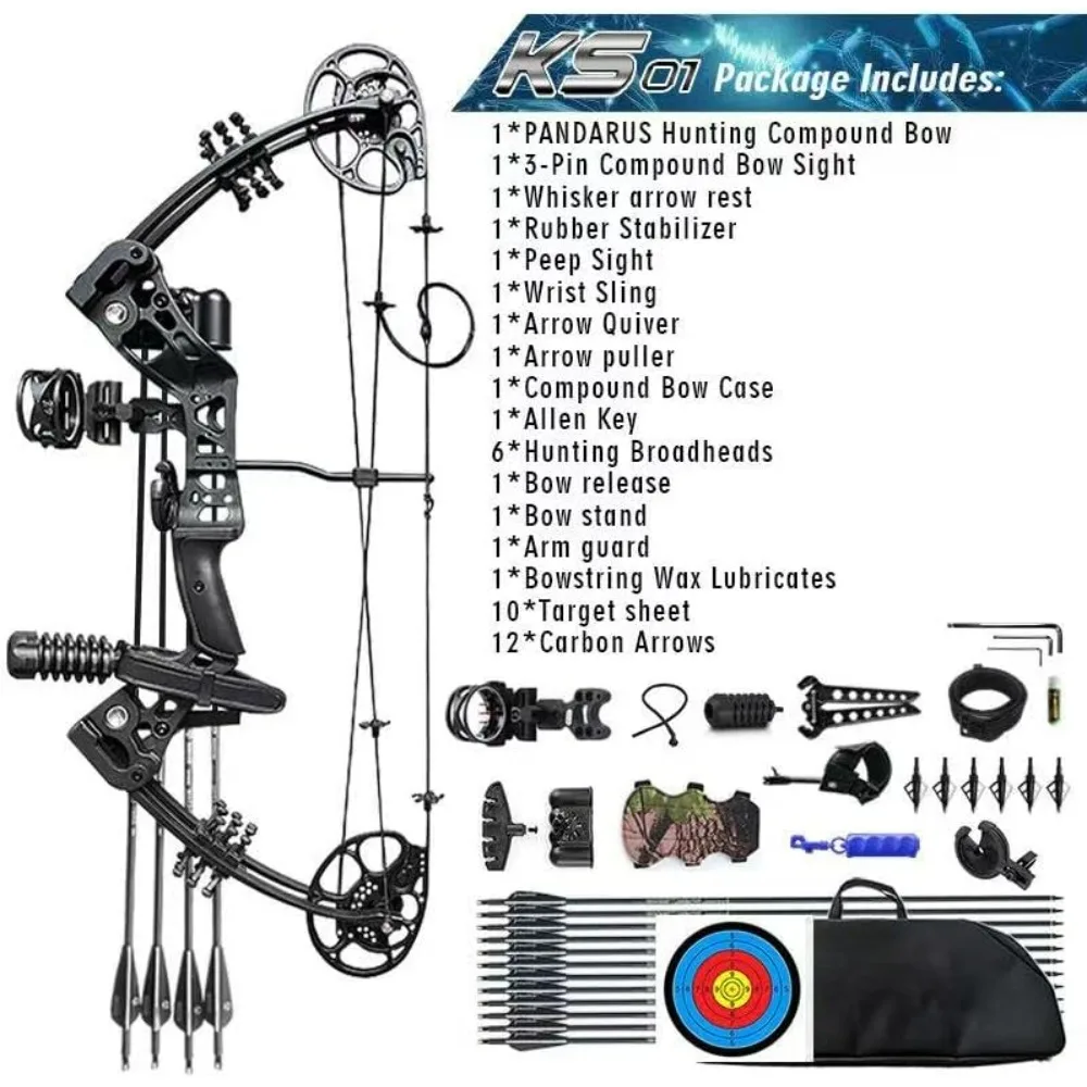 Compound Bow Set 15-45lbs for Pull Beginner and Teens Right Handed Adjustable 18"-29" Draw Length, 320 FPS Speed