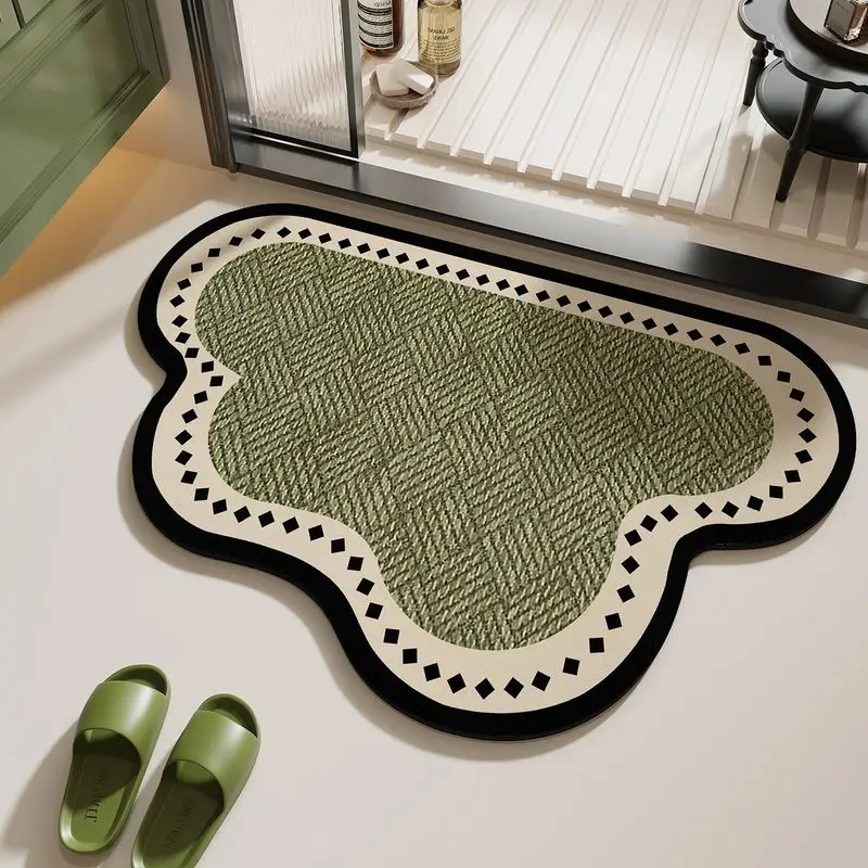 VIKAMA Series Bathroom Floor Mat Luxurious Green Color Resistant To Dirt Easy To Clean Toilet Entrance Hallway Carpet Home Decor