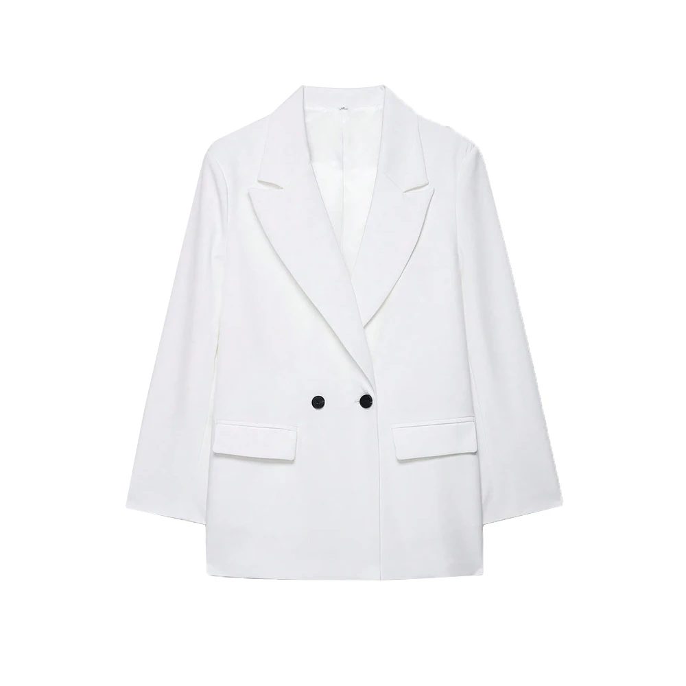 Dames Double-Breasted Effen Kleur Blazerjas Lange Mouw Kantoorkleding voor Lente Herfst Winter Oude Geldstijl